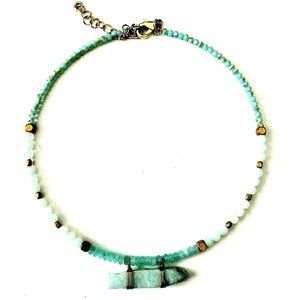 Aquamarine Stone Pendant Necklace with AB Seed Beads